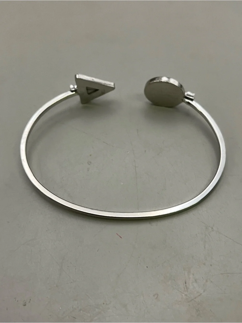 Silver Tone Open Cuff Bracelet White Howlite Triangle Black Marble Geo Bangle